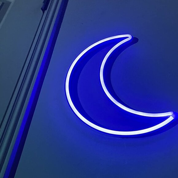 NEW LED Blue Moon Neon Light, Cute Neon Moon Sign, - Picture 7 of 10
